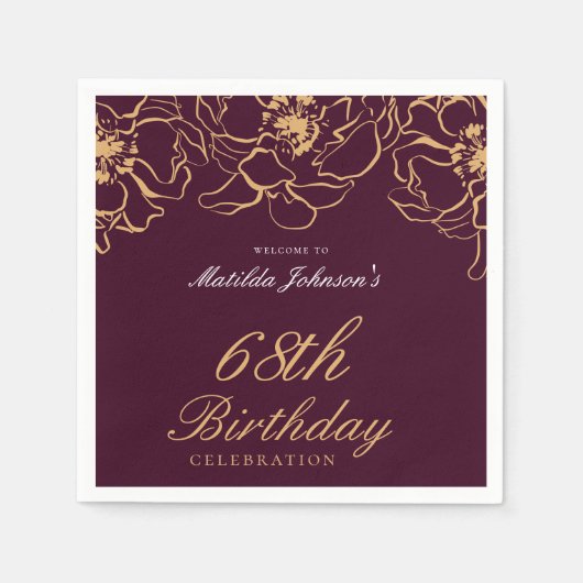 Bourgogne Bloemen Verjaardagsfeest Papier servet (Voorkant)