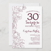 Bourgogne Bloemen Verrassing 30e Verjaardagsfeest Kaart (Voorkant)