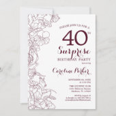 Bourgogne Bloemen Verrassing 40e Verjaardagsfeest Kaart (Voorkant)
