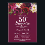 Bourgogne Bloemen Verrassing 50e Verjaardag Party Kaart<br><div class="desc">Bourgogne Floral Surprise 50ste verjaardag Party Uitnodiging voor vrouwen. Bourgondië Rode verjaardagsfeestje uitnodigen. Bourgogne Waterverf Bloemenbloem. 13e 15e 16e 18e 20e 21e 30e 40e 50e 60e 70e 80e 90e 100e. Voor verdere aanpassing klikt u op de knop "Aanpassen" en gebruikt u onze ontwerptool om deze sjabloon te wijzigen.</div>
