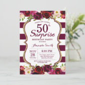 Bourgogne Bloemen Verrassing 50e Verjaardag Party Kaart (Staand voorkant)