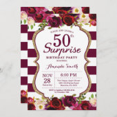 Bourgogne Bloemen Verrassing 50e Verjaardag Party Kaart (Voorkant / Achterkant)