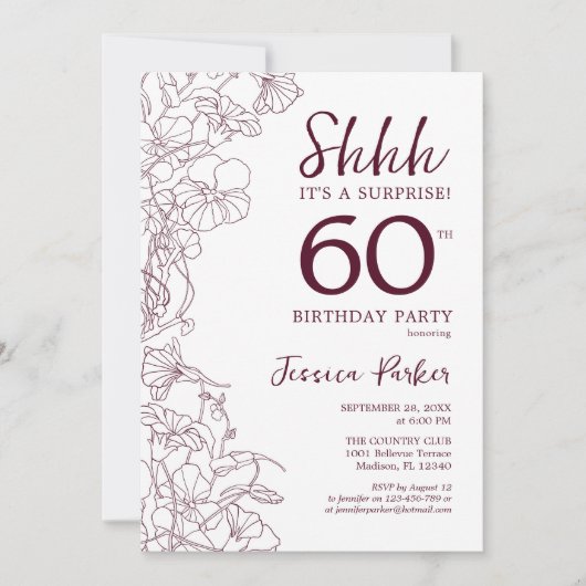 Bourgogne Bloemen Verrassing 60e Verjaardag Kaart (Voorkant)