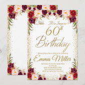 Bourgogne Bloemen Verrassing 60e Verjaardag Kaart (Voorkant / Achterkant)