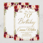 Bourgogne Bloemen Verrassing 70e Verjaardag Kaart (Voorkant / Achterkant)