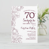 Bourgogne Bloemen Verrassing 70e Verjaardag Party Kaart (Staand voorkant)