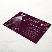 Bourgogne Bloemen Vlinder Jurk Vrijgezellenfeest Folie Uitnodiging (Gedraaid)