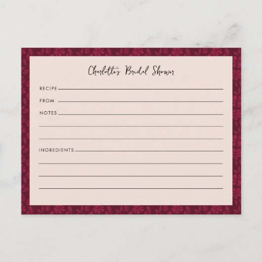 Bourgogne  Bloemen Vrijgezellenfeest Recept Kaart (Voorkant)