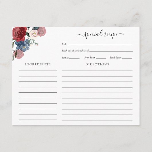 Bourgogne Bloemen Vrijgezellenfeest Script Recept Informatiekaartje (Voorkant)