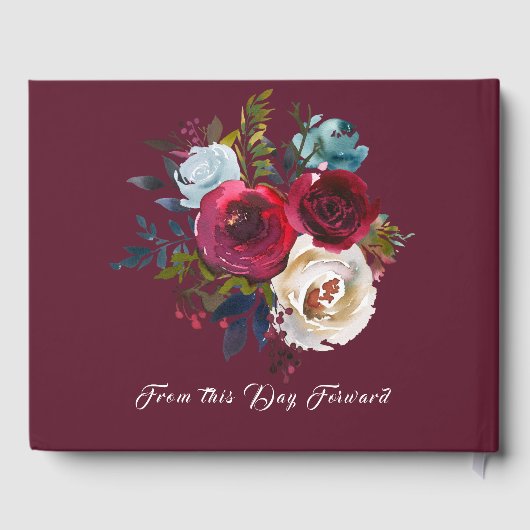 Bourgogne Bloemen Waterverf Boho Chic Bruiloft Gastenboek (Achterkant)