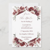 Bourgogne Bloemen Waterverf Bruiloft Save the Date (Voorkant)
