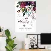 Bourgogne Bloemen Waterverf bruiloft Welkom Poster (Thuiskantoor)
