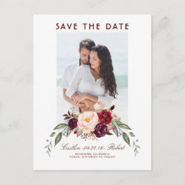 Bourgogne Bloemen Waterverf Foto Save the Date Aankondigingskaart