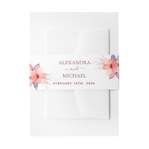 Bourgogne Bloemen Waterverf Geometrische bruiloft Uitnodigingen Wikkel