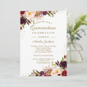 Bourgogne Bloemen Waterverf Goud Quinceanera Invit Kaart (Staand voorkant)