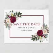 Bourgogne Bloemen Waterverf Groen Save the Date Aankondigingskaart (Voorkant)
