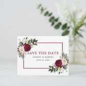 Bourgogne Bloemen Waterverf Groen Save the Date Aankondigingskaart (Staand voorkant)