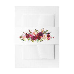 Bourgogne Bloemen Waterverf Invitation Belly Band Uitnodigingen Wikkel