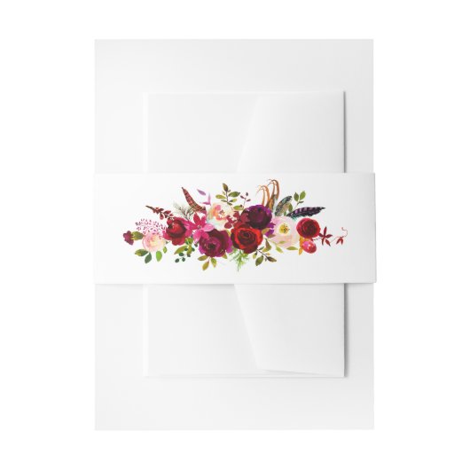 Bourgogne Bloemen Waterverf Invitation Belly Band Uitnodigingen Wikkel (Voorkant Voorbeeld)