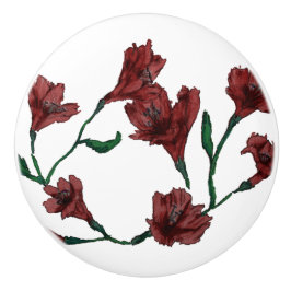 Bourgogne Bloemen Waterverf Keramische Knop