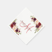 Bourgogne Bloemen Waterverf Koraal Monogram Huweli Servet (Hoek)