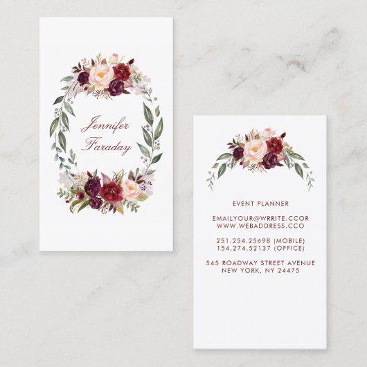 Bourgogne Bloemen Waterverf Visitekaartje (Voorkant / Achterkant)