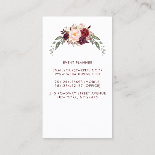 Bourgogne Bloemen Waterverf Visitekaartje (Achterkant)