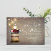 Bourgogne Bloemen Wijn Barrel Lantern Rustieke Bru Kaart (Staand voorkant)