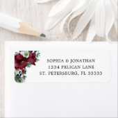 Bourgogne Bloemen Winter Bruiloft Retouradres Etiket (Insitu)