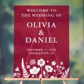 Bourgogne Bloemen Winter Huwelijk Welkom Acryl Bord (Neutraal)