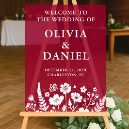 Bourgogne Bloemen Winter Huwelijk Welkom Acryl Bord