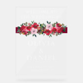Bourgogne Bloemen Winter Huwelijk Welkom Frosted Acryl Bord (Voorkant)