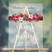 Bourgogne Bloemen Winter Huwelijk Welkom Frosted Acryl Bord (Neutraal)