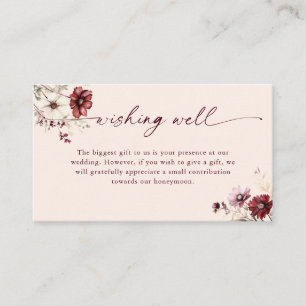 Bourgogne Bloemen Wishing Well Gift Wedding Informatiekaartje