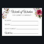 Bourgogne Bloemen Woorden van Wijsheid Advies Kaar Kaart<br><div class="desc">Deze prachtige gepersonaliseerde advieskaarten zijn het perfecte compliment voor uw huwelijksreceptie of bruids- / douchekaarten. Dit ontwerp is voorzien van bordeauxrode waterverf bloemen en ruimte voor de gasten om hun advies met betrekking tot dingen zoals "Altijd" doen,  "Nooit" doen en "Vergeet niet" te verlaten.</div>