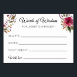 Bourgogne Bloemen Woorden van Wijsheid Advies Kaar Kaart<br><div class="desc">Deze prachtige gepersonaliseerde advieskaarten zijn het perfecte compliment voor uw huwelijksreceptie of bruids- / douchekaarten. Dit ontwerp is voorzien van bordeauxrode waterverf bloemen en ruimte voor de gasten om hun advies met betrekking tot dingen zoals "Altijd" doen,  "Nooit" doen en "Vergeet niet" te verlaten.</div>