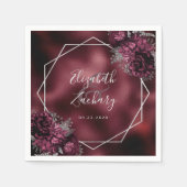 Bourgogne Bloemen Zilver Geometrische bruiloft Servet (Voorkant)