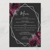 Bourgogne Bloemen Zilver Geometrische Zwarte Huwel Menu (Voorkant)