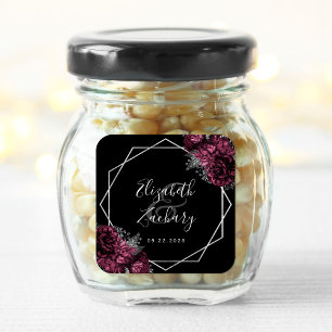 Bourgogne Bloemen Zilver Geometrische Zwarte Huwel Vierkante Sticker