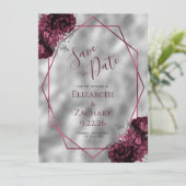 Bourgogne Bloemen Zilver Polygonal Save the Date Kaart (Staand voorkant)