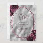 Bourgogne Bloemen Zilver Polygonal Save the Date Kaart (Voorkant)