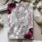 Bourgogne Bloemen Zilver Polygonal Save the Date Kaart
