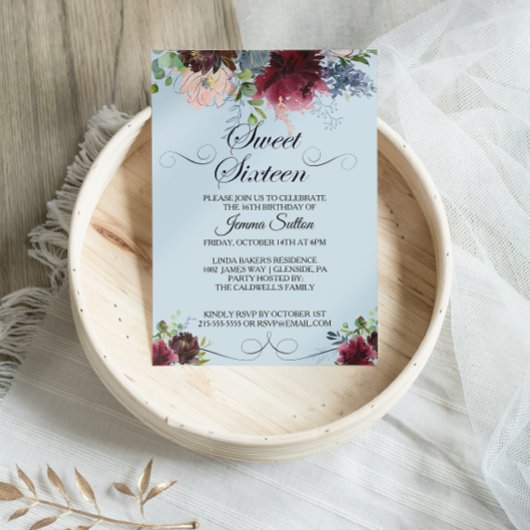 Bourgogne Bloemen Zoet Zestien Verjaardagsfeest Kaart