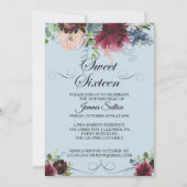 Bourgogne Bloemen Zoet Zestien Verjaardagsfeest Kaart (Voorkant)