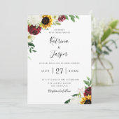 Bourgogne Bloemen Zonnebloem Huwelijk Kaart (Staand voorkant)