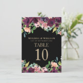 Bourgogne Bloemen Zwart Bruiloft Tafel Nummers Menu (Staand voorkant)