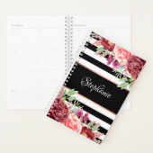 Bourgogne Bloemen Zwarte Strepen Monogram Planner (Display)