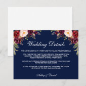 Bourgogne Bloemenblauw Bruiloft Details Invoegen K Briefkaart (Voorkant / Achterkant)