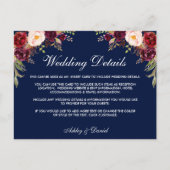 Bourgogne Bloemenblauw Bruiloft Details Invoegen K Briefkaart (Voorkant)