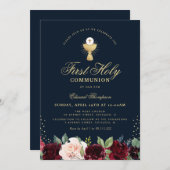 Bourgogne Bloemenblauw Eerste Communie Kaart (Voorkant / Achterkant)